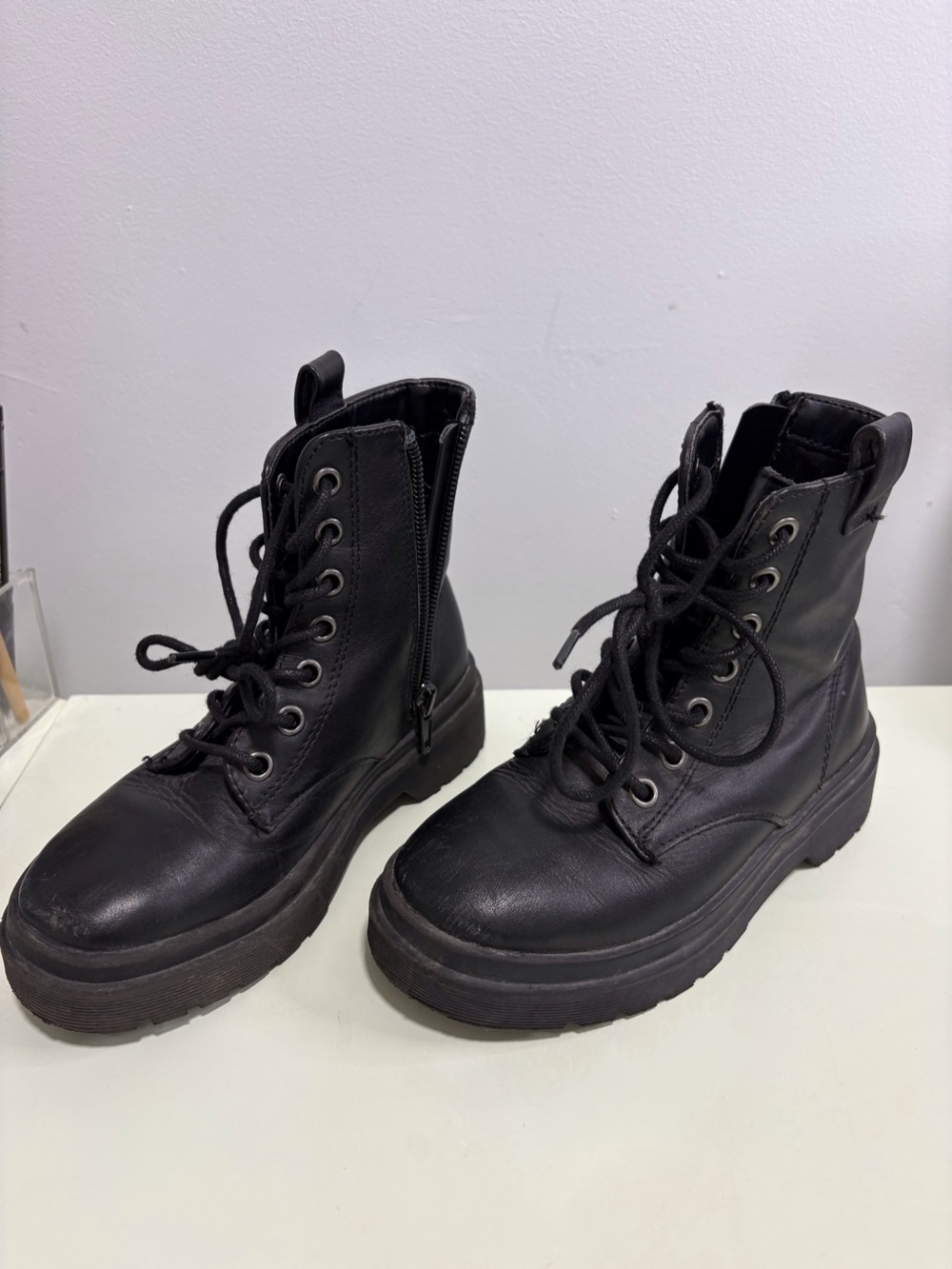 Mango Black Lace-Up Platform Combat Boots
